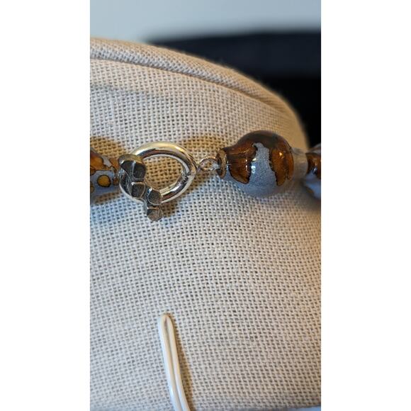 Unique Multi-Shape Gray Brown Mottled Beaded Toggle Clasp Statement Necklace - Picture 7 of 9